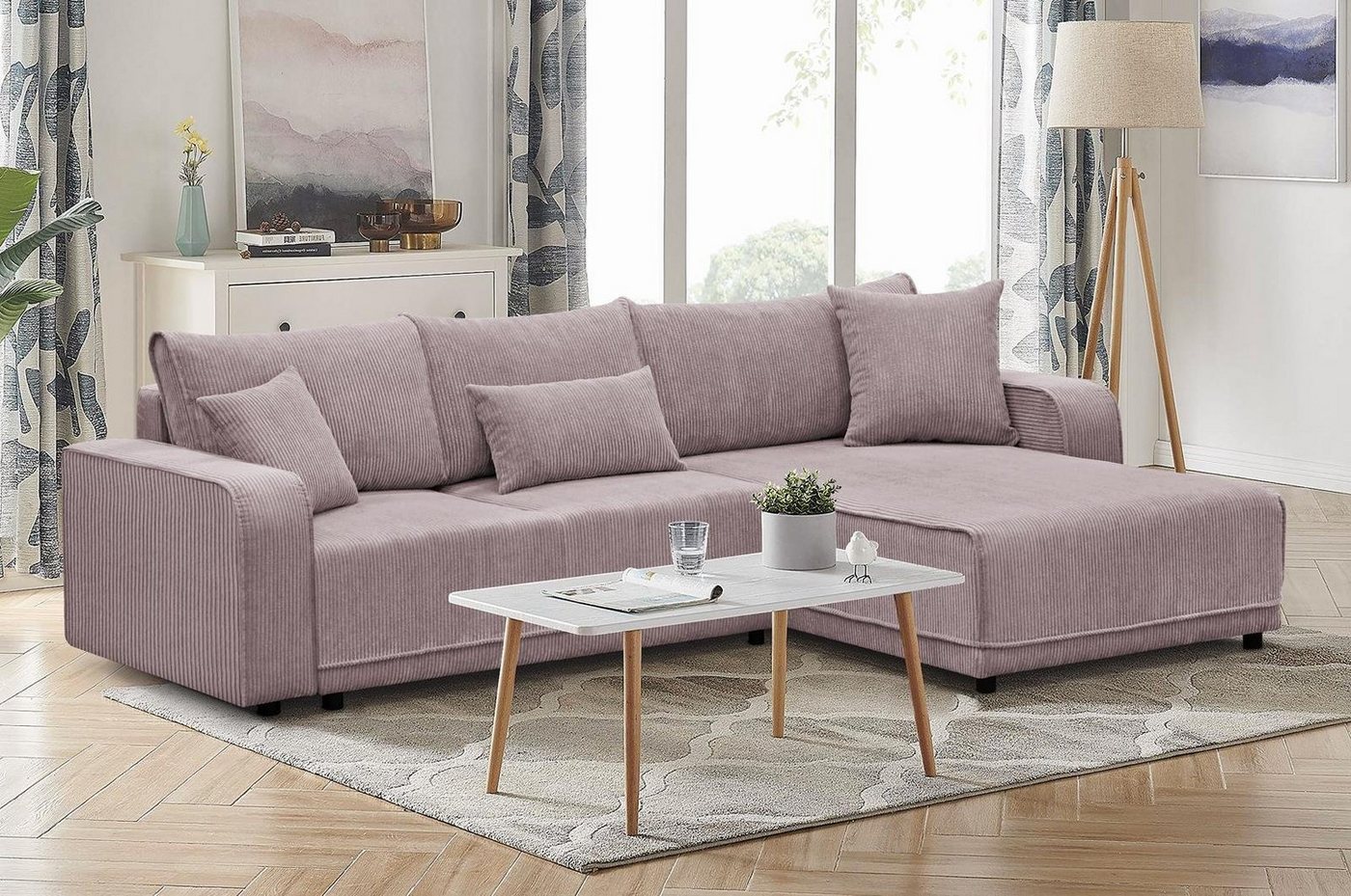 Beautysofa Ecksofa Primo, mit Schlaffunktion, universelle Ottomane, Cordstoff,290 cm Ecke, in L-Form, mit Bettkasten von Beautysofa