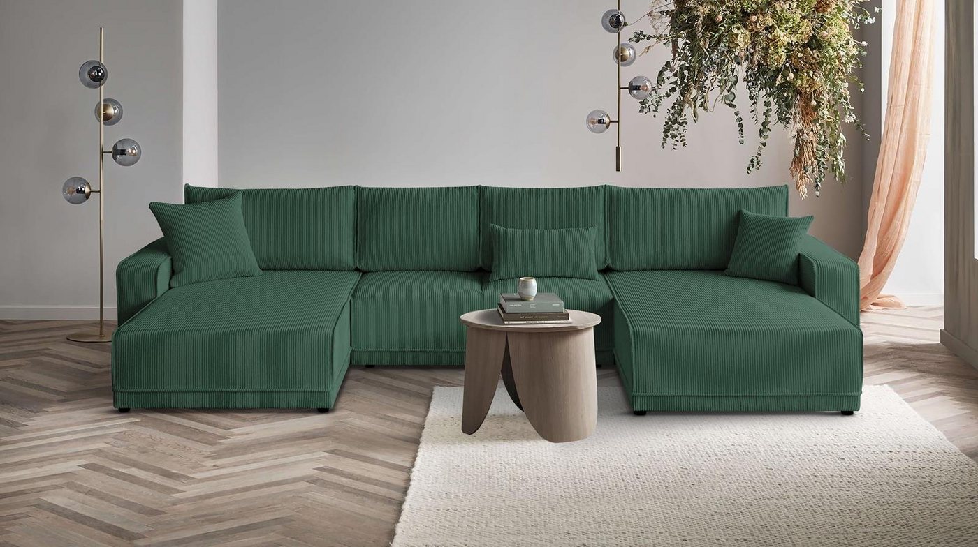 Beautysofa Ecksofa Primo U, U-Form Polsterecke für Wohnzimmer, Eckcouch aus Cordstoff, mit Schlaffunktion und Bettkasten von Beautysofa