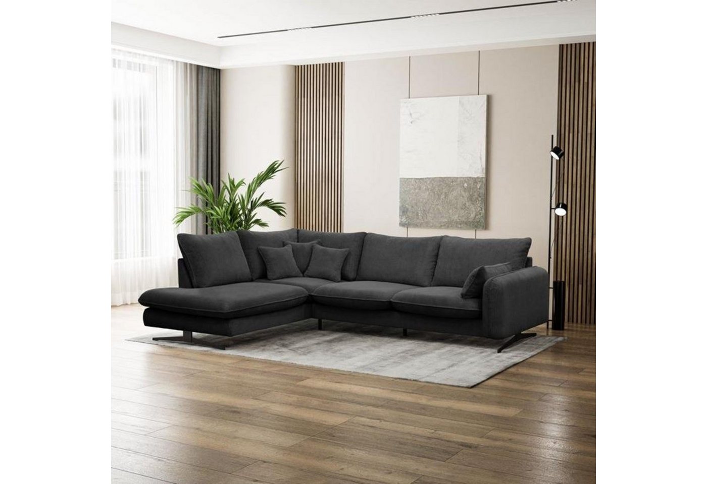 Beautysofa Ecksofa Prince L, L-Form Polstersofa aus Cord-Bezug, l-shape Polsterecke für Wohnzimmer, l-förmiges Ecke mit Wellenfedern von Beautysofa