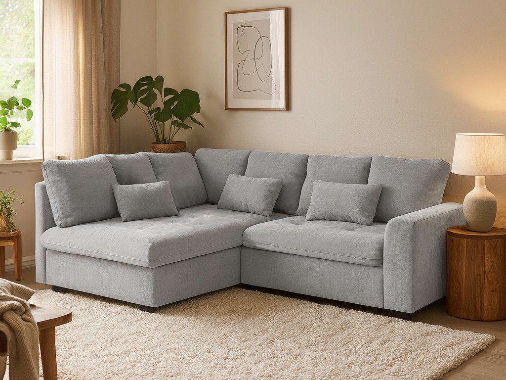 Beautysofa Ecksofa RAMO mit Schlaffunktion 160x200 cm, im Set mit Topper von Beautysofa