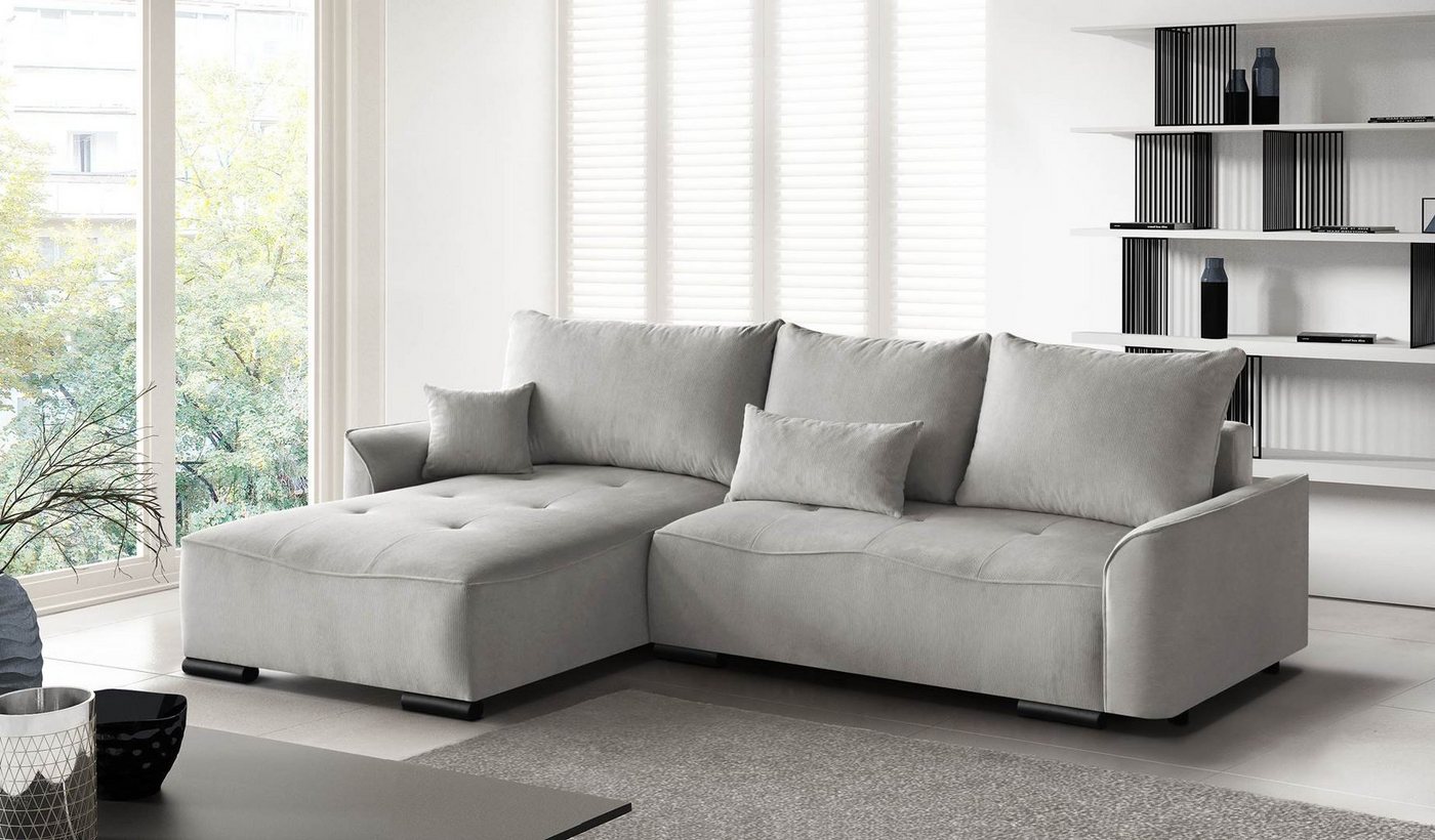 Beautysofa Ecksofa Satin L, mit universelle Ottomane, Schlafecke mit Schlaffunktion und Bettkasten von Beautysofa