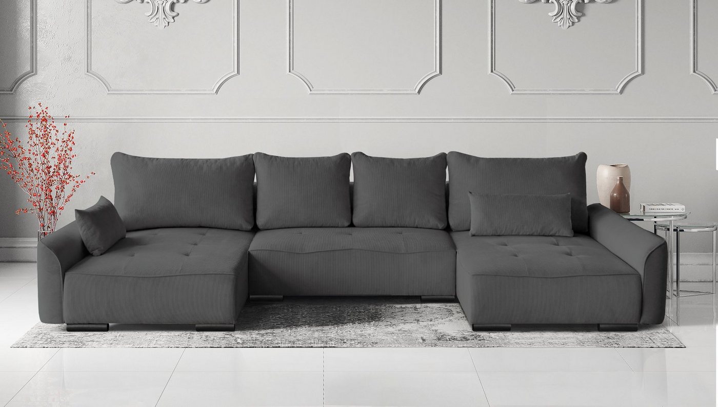 Beautysofa Ecksofa Satin U, mit Schlaffunktion, Bettkasten, universell Ottomane, große U-Form Polsterecke in modernes Stil, 383 cm Schlafecke von Beautysofa