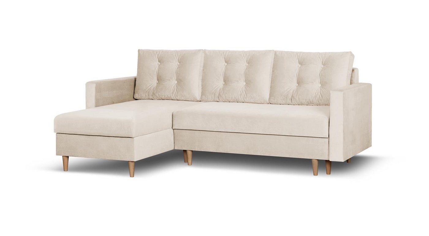 Beautysofa Ecksofa Sigurd, 226 cm Ecke für Wohnzimmer, im skandinavischen Stil, Polsterecke mit Schlaffunktion und Bettkasten von Beautysofa