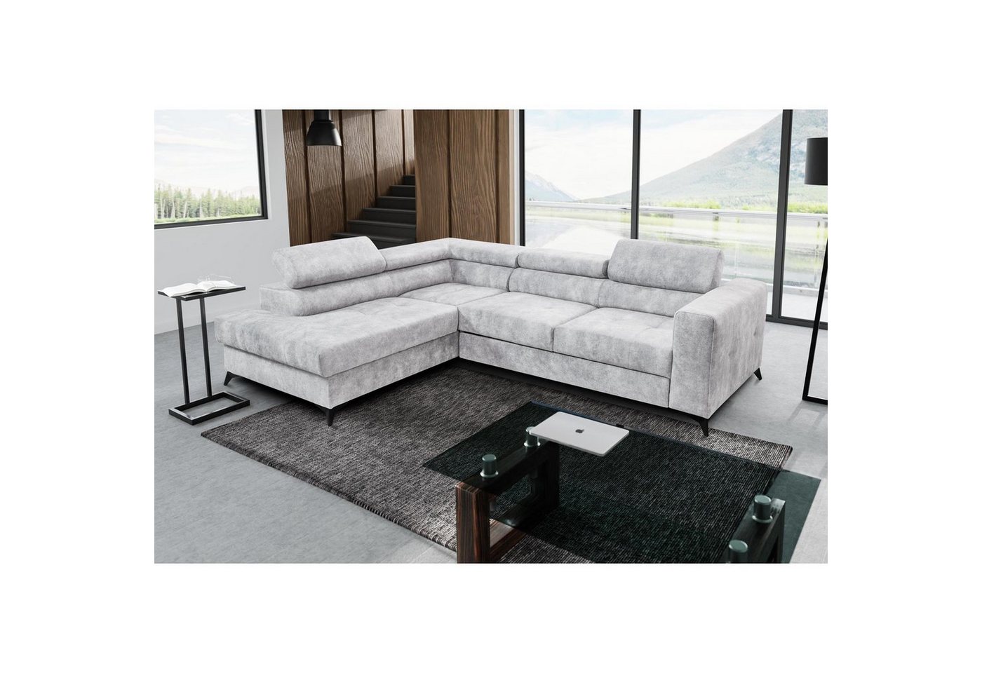 Beautysofa Ecksofa Sorento, mit Schlaffunktion, Bettkasten, verstellbare Kopfstützen, modernes Polsterecke,Cappucino / Silber / Hellgrau, Grau / Orange, L-Form Schlafeckcouch von Beautysofa