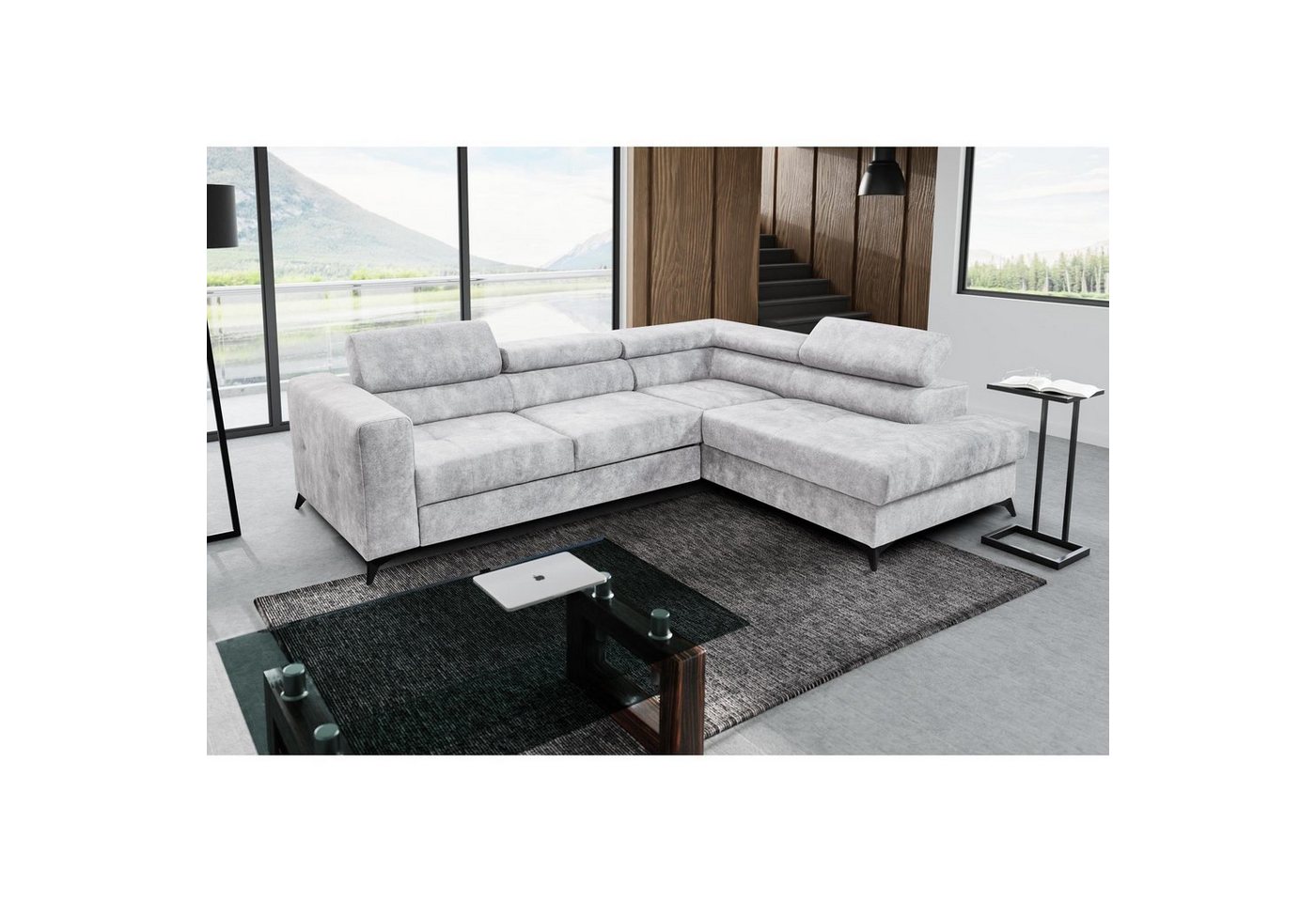 Beautysofa Ecksofa Sorento, mit Schlaffunktion, Bettkasten, verstellbare Kopfstützen, modernes Polsterecke,Cappucino / Silber / Hellgrau, Grau / Orange, L-Form Schlafeckcouch von Beautysofa