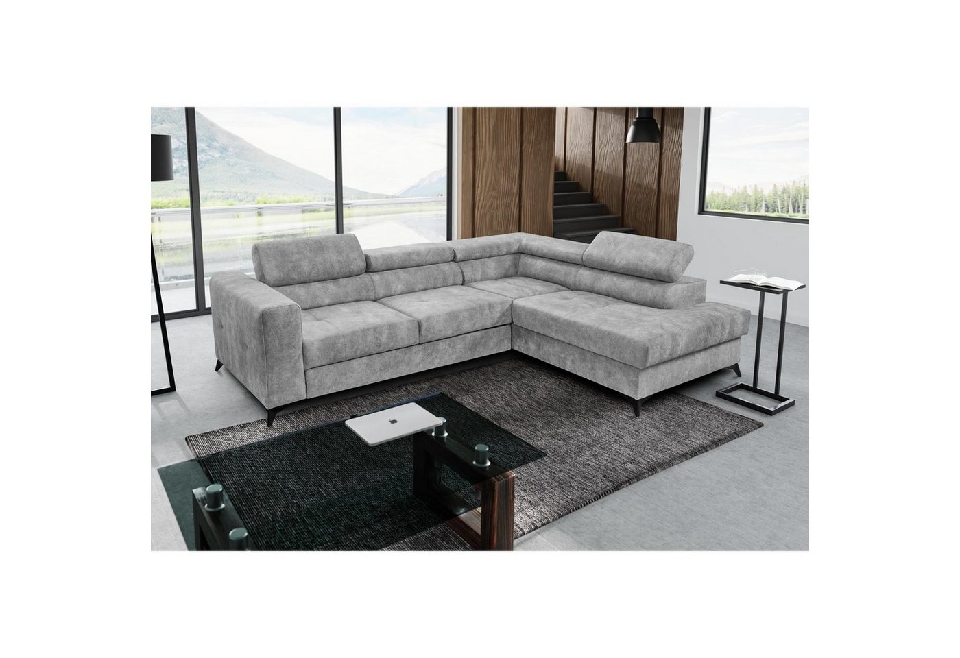 Beautysofa Ecksofa Sorento, mit Schlaffunktion, Bettkasten, verstellbare Kopfstützen, modernes Polsterecke,Cappucino / Silber / Hellgrau, Grau / Orange, L-Form Schlafeckcouch von Beautysofa