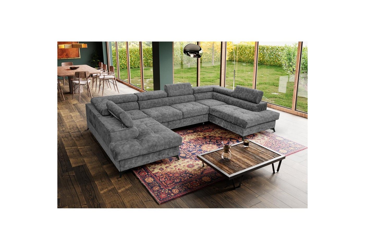 Beautysofa Ecksofa Sorento U, mit Schlaffunktion, Bettkasten, verstellbare Kopfstützen, große Eckcouch mit Metallbeine, XXL Schlafecke, große Eckcouch mit Metallbeine von Beautysofa