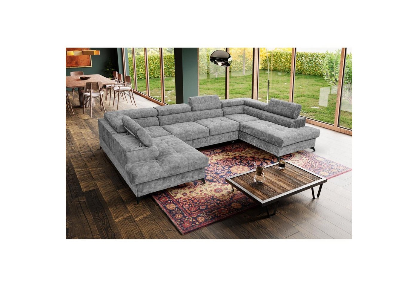 Beautysofa Ecksofa Sorento U, mit Schlaffunktion, Bettkasten, verstellbare Kopfstützen, große Eckcouch mit Metallbeine, XXL Schlafecke, große Eckcouch mit Metallbeine von Beautysofa