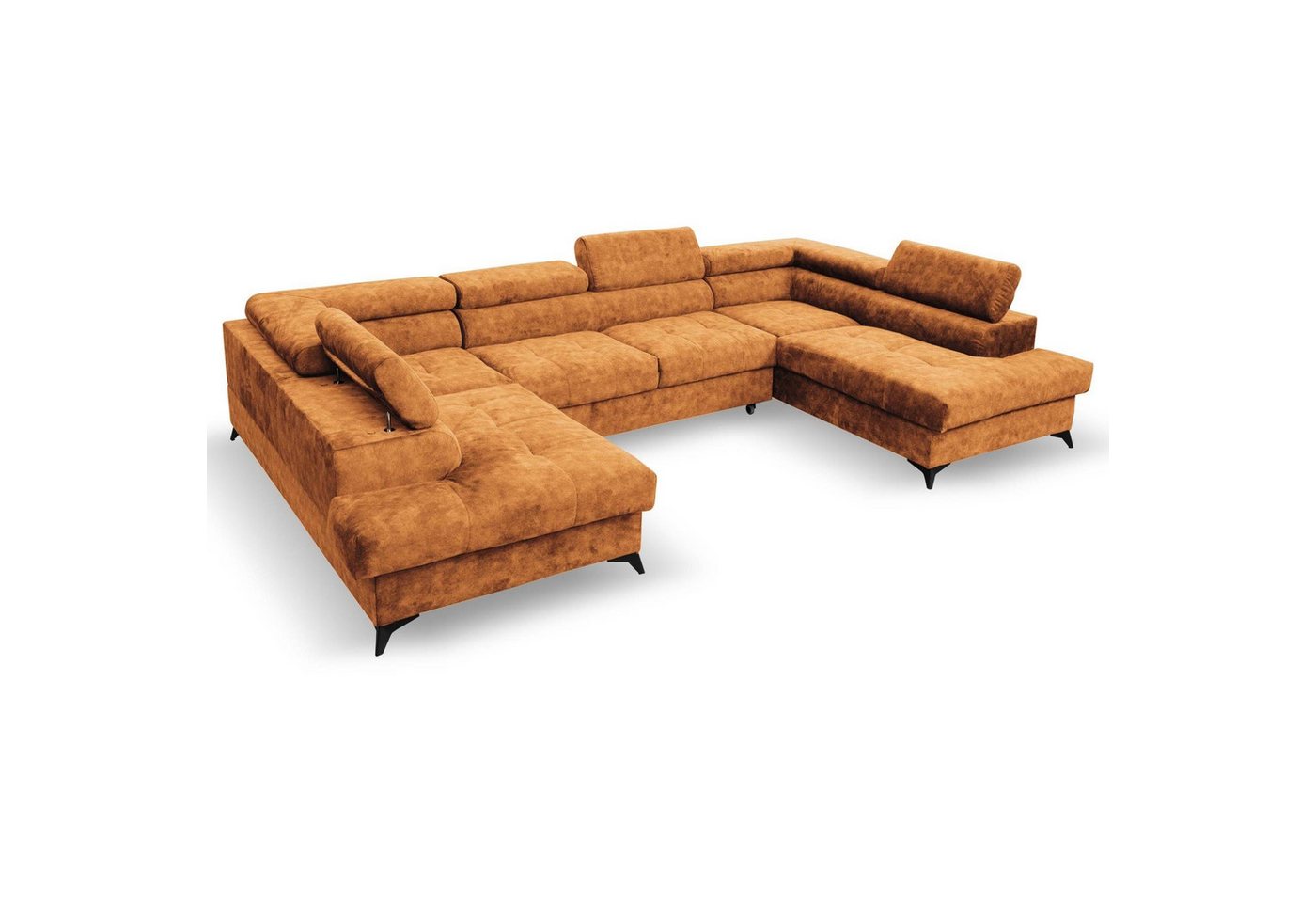 Beautysofa Ecksofa Sorento U, mit Schlaffunktion, Bettkasten, verstellbare Kopfstützen, große Eckcouch mit Metallbeine, XXL Schlafecke, große Eckcouch mit Metallbeine von Beautysofa