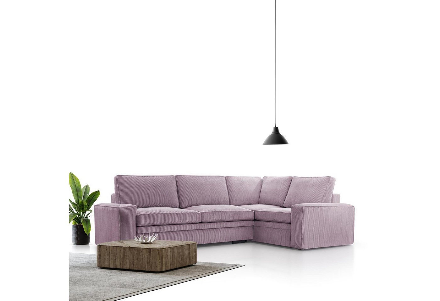 Beautysofa Ecksofa Tobias, mit Bettfunktion, Bettkasten, Velourstoff mit Cord-Struktur, L-Form Corner Sofa, Polstersofa für Wohnzimmer, Ottomane rechts oder links montierbar von Beautysofa