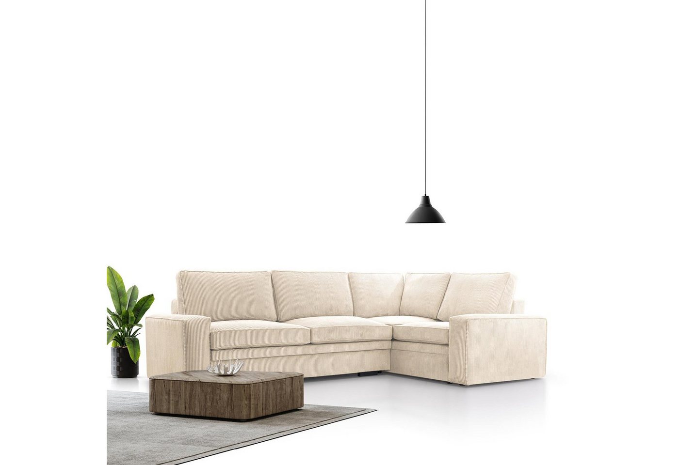 Beautysofa Ecksofa Tobias, mit Bettfunktion, Bettkasten, Velourstoff mit Cord-Struktur, L-Form Corner Sofa, Polstersofa für Wohnzimmer, Ottomane rechts oder links montierbar von Beautysofa