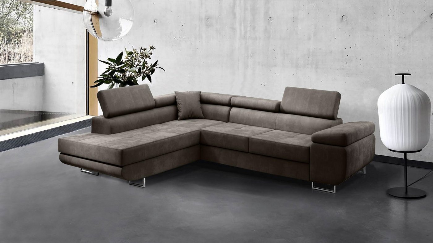 Beautysofa Ecksofa Vild, Eckcouch im modernes Stil, Stilvoll Eckcouch, Einstellbare Kopfstützen, inklusive Shlaffunktion und Bettkasten von Beautysofa