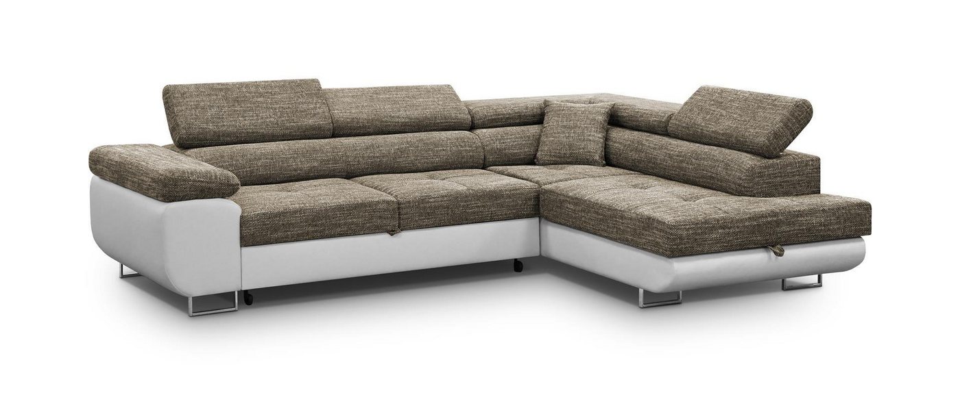 Beautysofa Ecksofa Vild, Eckcouch im modernes Stil, Stilvoll Eckcouch, Einstellbare Kopfstützen, inklusive Shlaffunktion und Bettkasten von Beautysofa