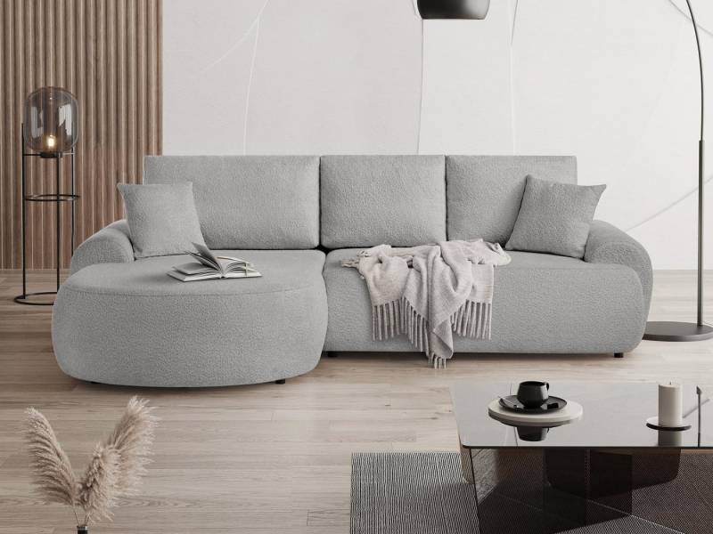 Beautysofa Ecksofa mit Kissen aus Bouclé-Stoff TEDDY, In vielen Farben zur Auswahl von Beautysofa