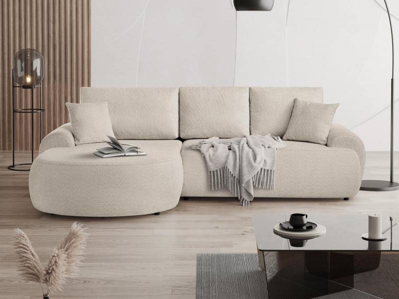 Beautysofa Ecksofa mit Kissen aus Bouclé-Stoff TEDDY, In vielen Farben zur Auswahl von Beautysofa