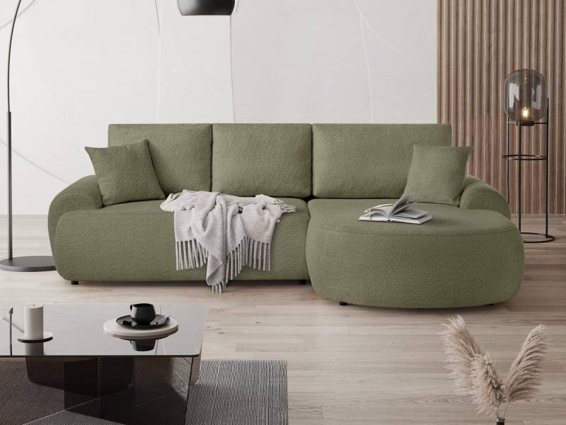 Beautysofa Ecksofa mit Kissen aus Bouclé-Stoff TEDDY, In vielen Farben zur Auswahl von Beautysofa