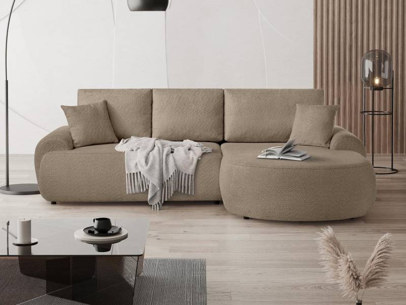 Beautysofa Ecksofa mit Kissen aus Bouclé-Stoff TEDDY, In vielen Farben zur Auswahl von Beautysofa