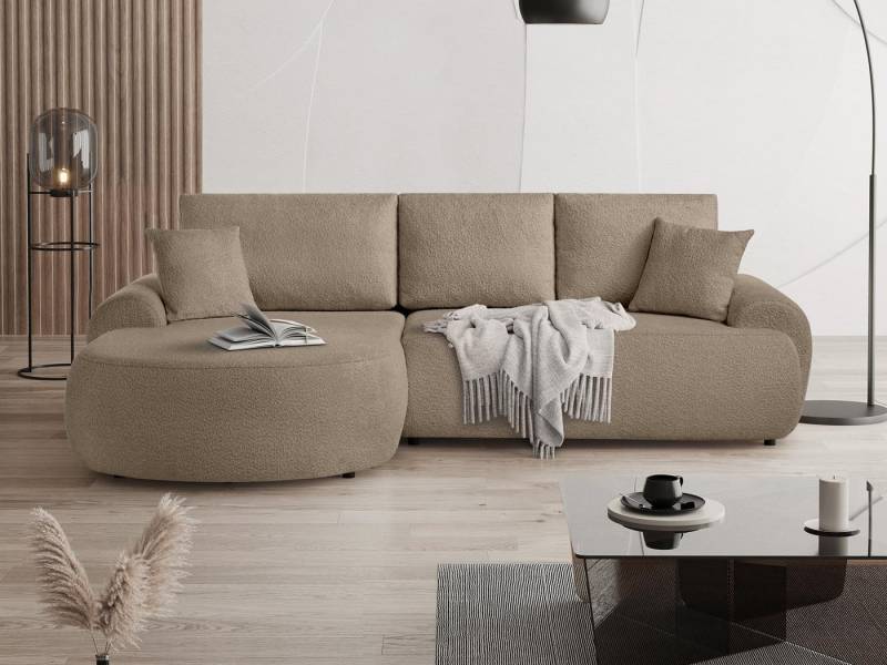 Beautysofa Ecksofa mit Kissen aus Bouclé-Stoff TEDDY, In vielen Farben zur Auswahl von Beautysofa