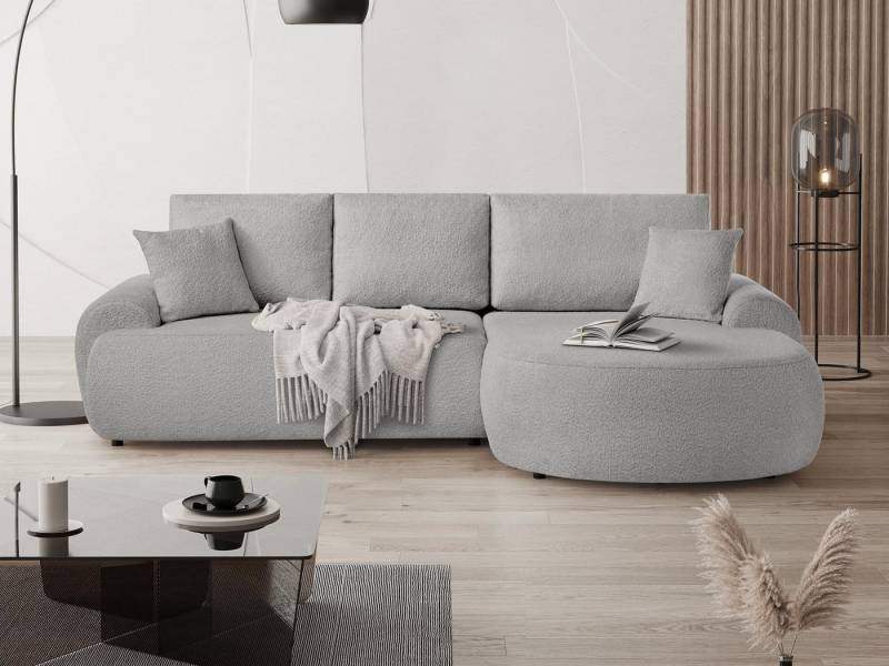 Beautysofa Ecksofa mit Kissen aus Bouclé-Stoff TEDDY, In vielen Farben zur Auswahl von Beautysofa