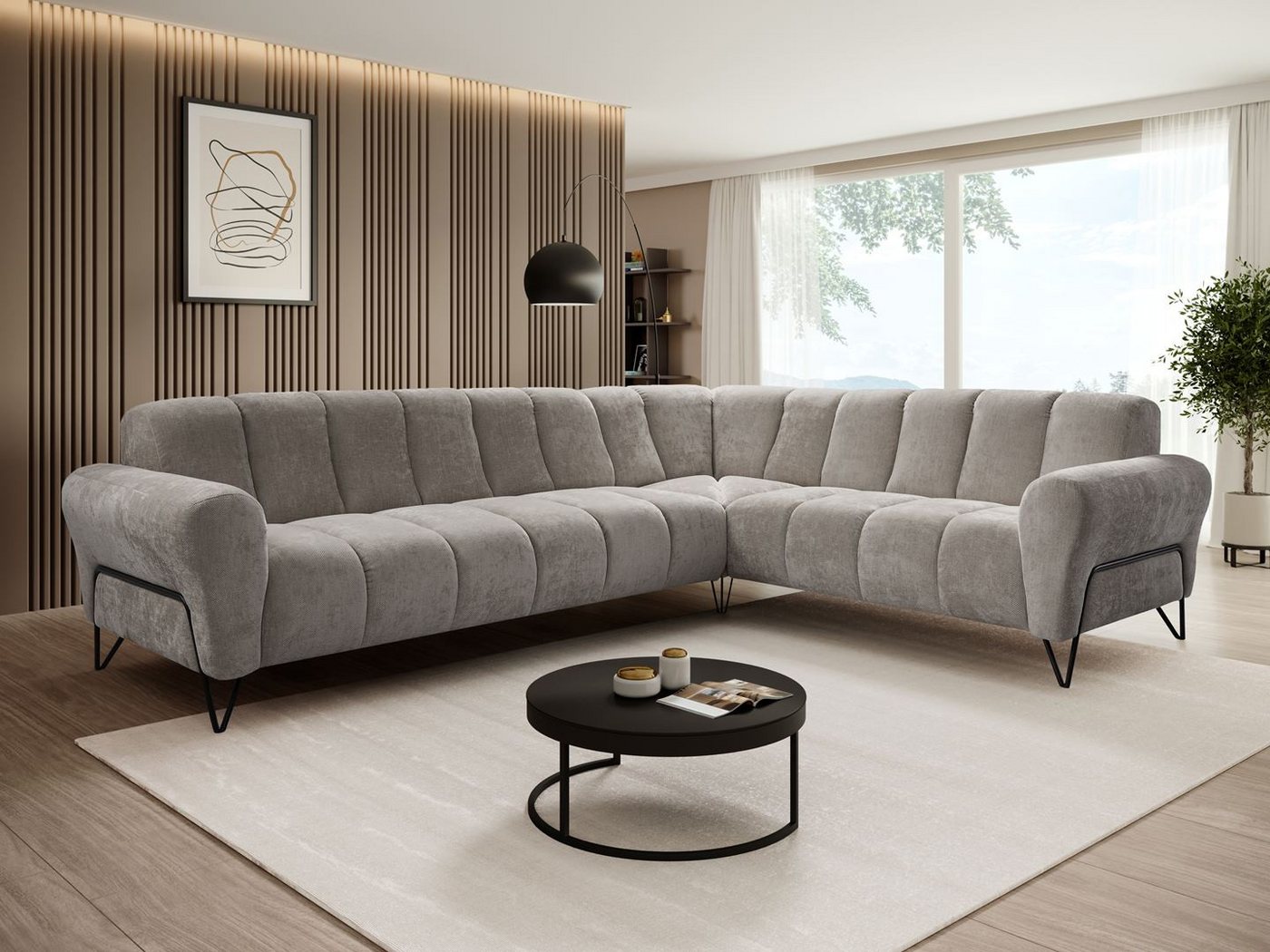 Beautysofa Ecksofa mit Metallbeine in schwarzer VOLARE L, mit höchstem Sitzkomfort, ohne Schlaffunktion von Beautysofa