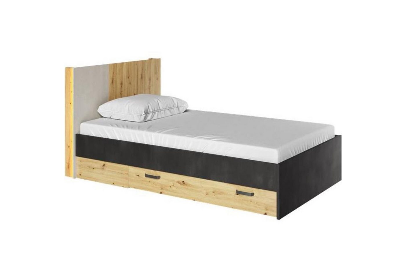 Beautysofa Einzelbett Qubic (inkl. 2 Schubladen, LED-Beleuchtung, Holzgestell), Holzbett mit Bettkasten, Bett im modernes Stil von Beautysofa