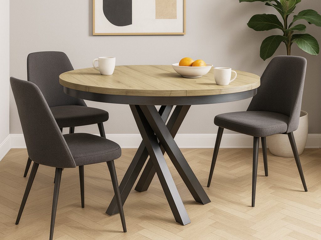 Beautysofa Esstisch Kris im Modern-Stil, ausziehbar Ø 100–140 cm (hitze- und verfärbung beständig, Metallbeinen), verschiedene Farben von Beautysofa