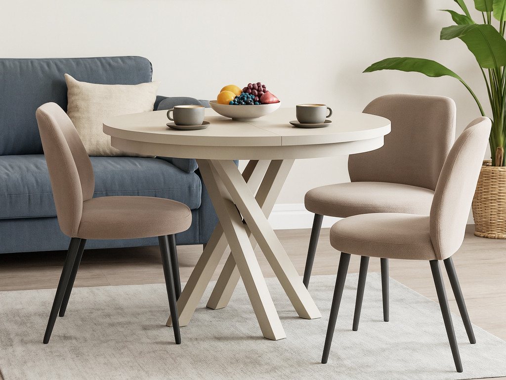 Beautysofa Esstisch Kris im Modern-Stil, ausziehbar Ø 100–140 cm (hitze- und verfärbung beständig, Metallbeinen), verschiedene Farben von Beautysofa