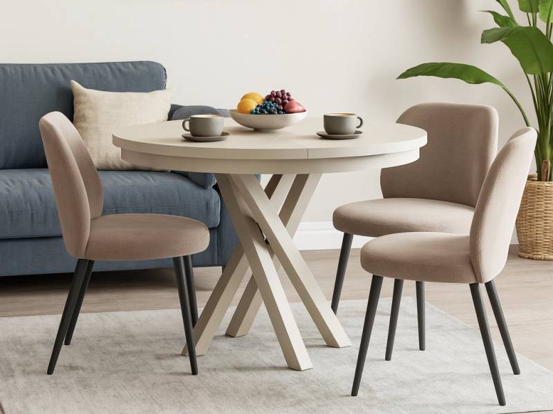 Beautysofa Esstisch Kris im Modern-Stil, ausziehbar Ø 100–140 cm (hitze- und verfärbung beständig, Metallbeinen), verschiedene Farben von Beautysofa