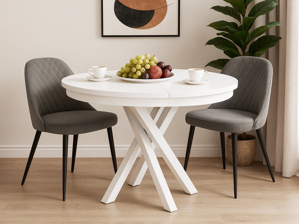 Beautysofa Esstisch Kris im Modern-Stil, ausziehbar Ø 100–140 cm (hitze- und verfärbung beständig, Metallbeinen), verschiedene Farben von Beautysofa