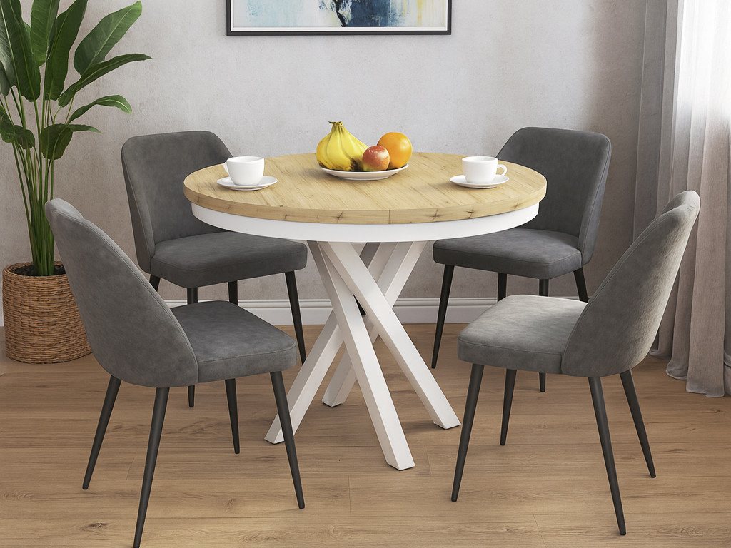 Beautysofa Esstisch Kris im Modern-Stil, ausziehbar Ø 100–140 cm (hitze- und verfärbung beständig, Metallbeinen), verschiedene Farben von Beautysofa