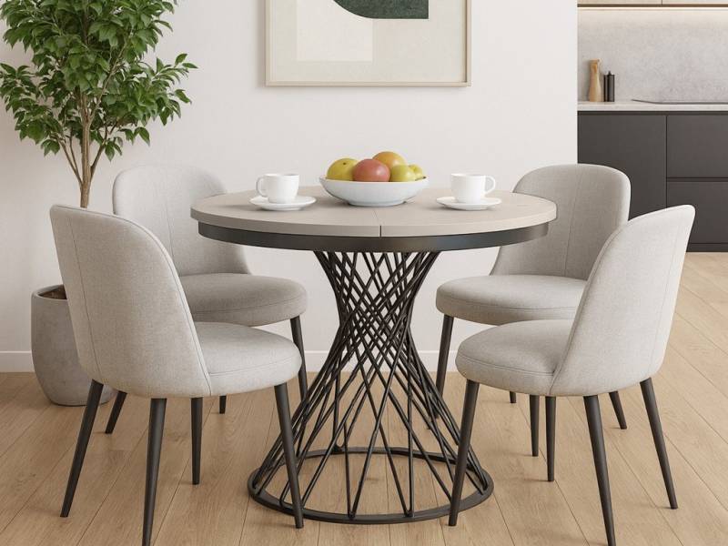Beautysofa Esstisch Laura im Loft-Stil, ausziehbar Ø 100–140 cm (hitze- und verfärbung beständig, Metallbeinen), verschiedene Farben von Beautysofa