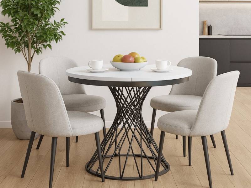 Beautysofa Esstisch Laura im Loft-Stil, ausziehbar Ø 100–140 cm (hitze- und verfärbung beständig, Metallbeinen), verschiedene Farben von Beautysofa
