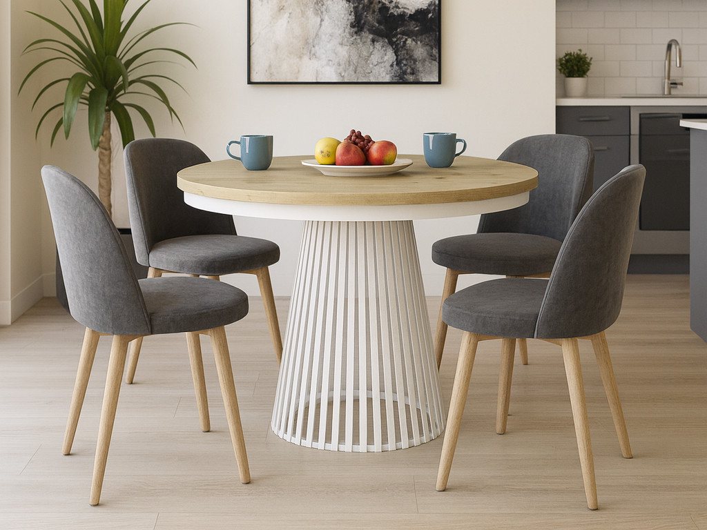 Beautysofa Esstisch Lumi im Loft-Stil, ausziehbar Ø 100–180 cm (hitze- und verfärbung beständig, Metallbeinen), verschiedene Farben von Beautysofa