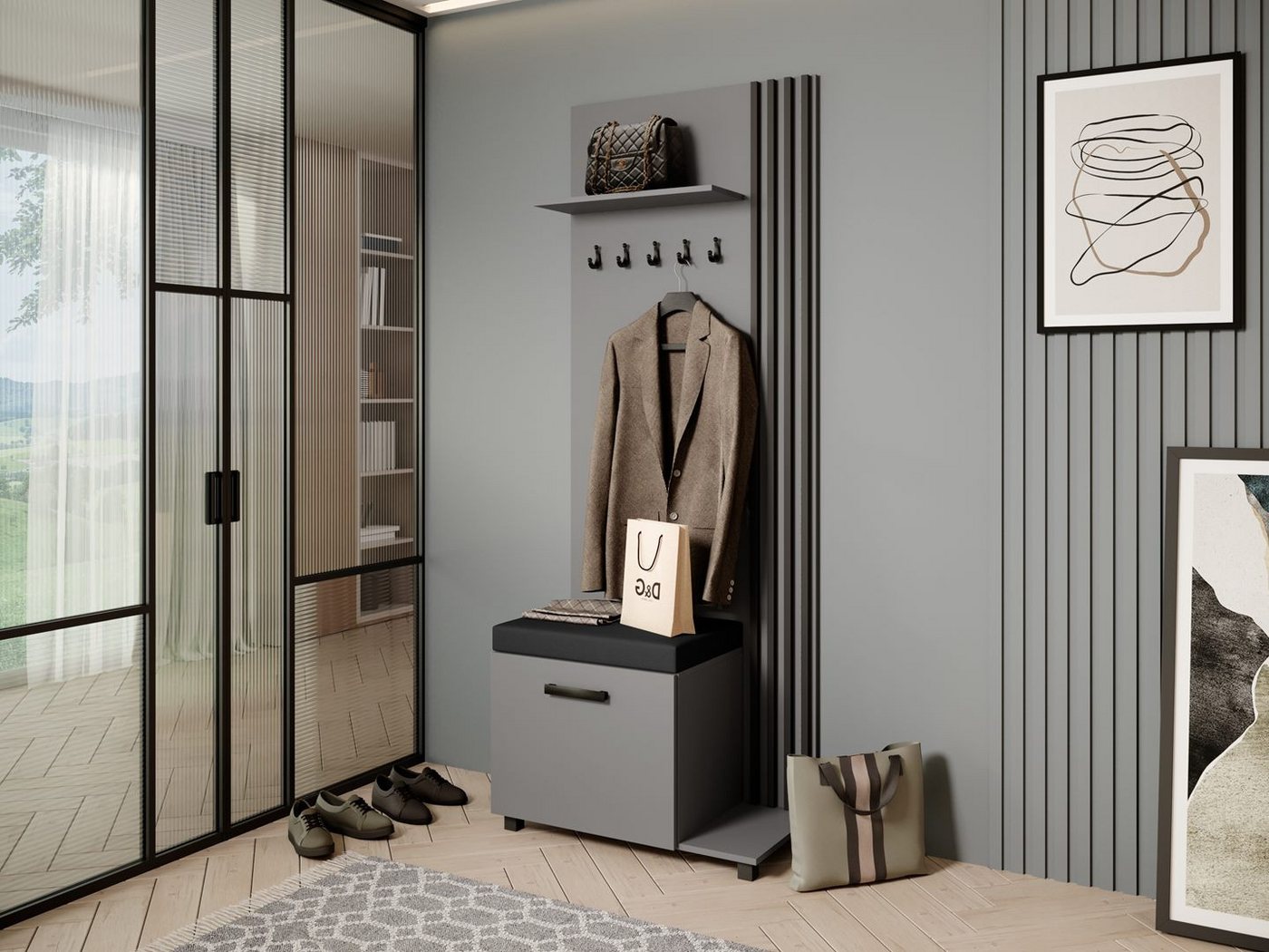 Beautysofa Garderobenschrank Garderobenschrank mit Aufhängern LIVIA (Mit eleganten Kleiderbügeln) mit Verschließbarer Schuhschrank von Beautysofa