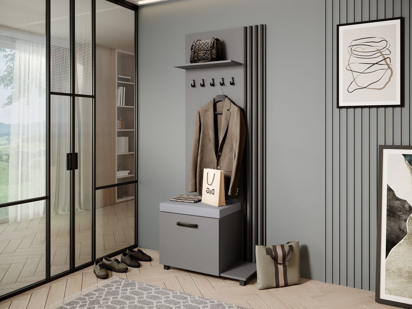 Beautysofa Garderobenschrank Garderobenschrank mit Aufhängern LIVIA (Mit eleganten Kleiderbügeln) mit Verschließbarer Schuhschrank von Beautysofa