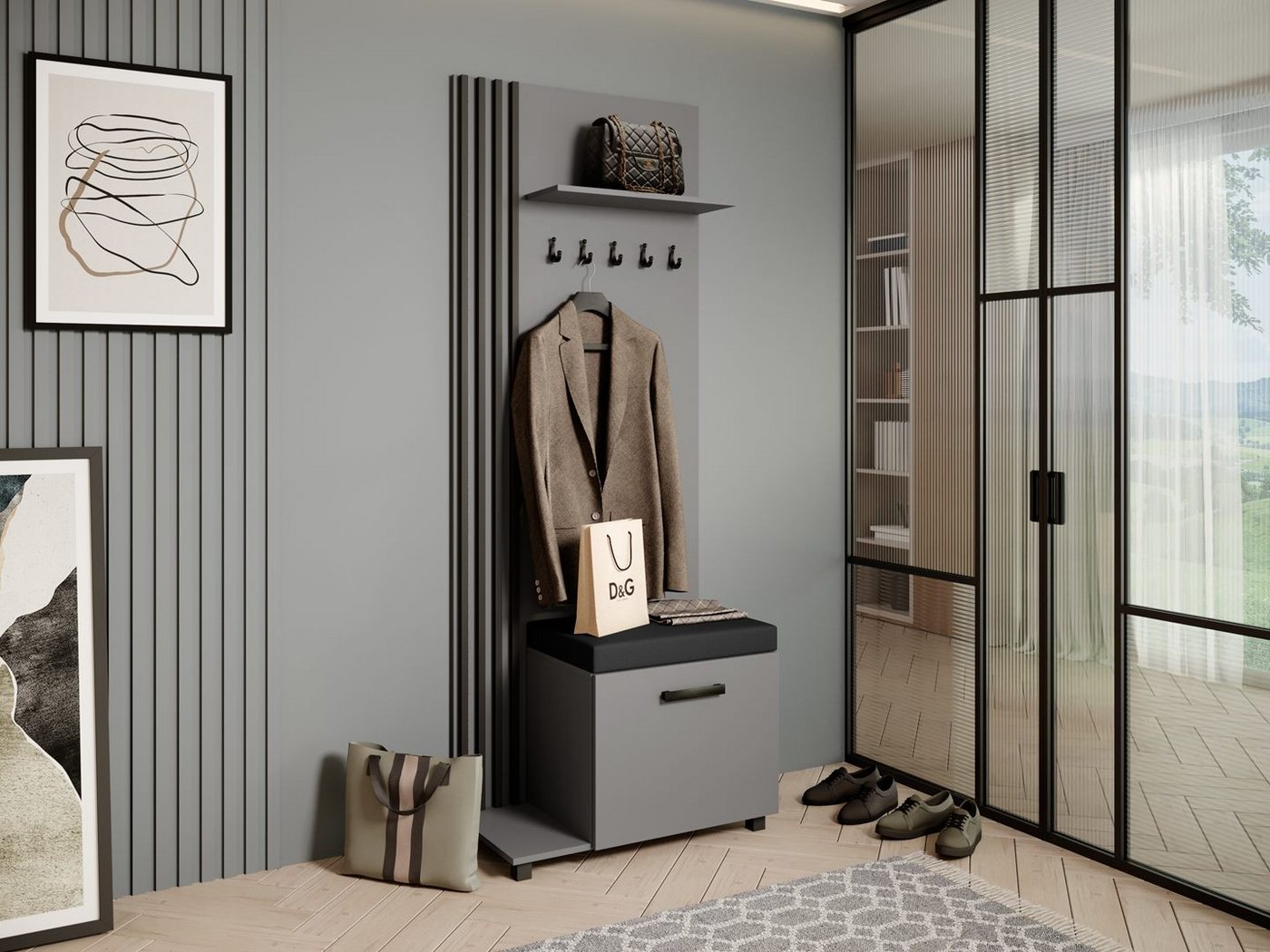 Beautysofa Garderobenschrank Garderobenschrank mit Aufhängern LIVIA (Mit eleganten Kleiderbügeln) mit Verschließbarer Schuhschrank von Beautysofa