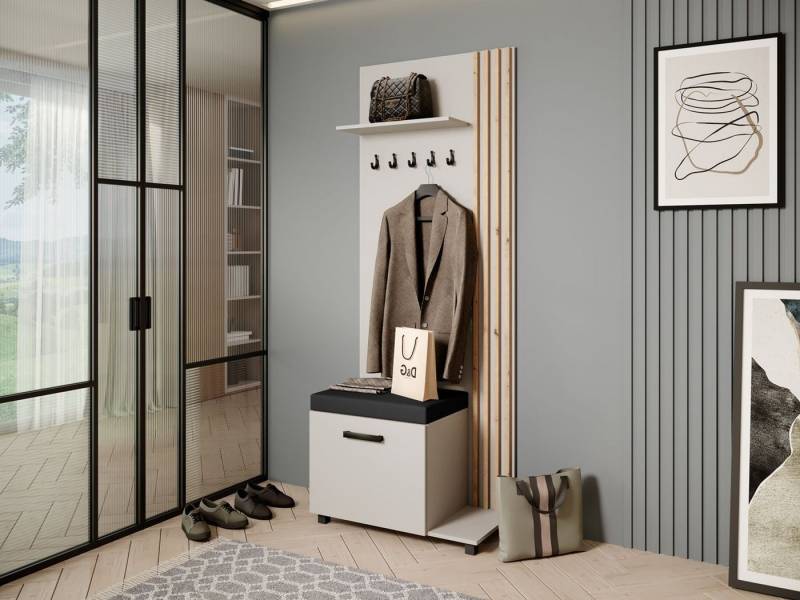 Beautysofa Garderobenschrank Garderobenschrank mit Aufhängern LIVIA (Mit eleganten Kleiderbügeln) mit Verschließbarer Schuhschrank von Beautysofa