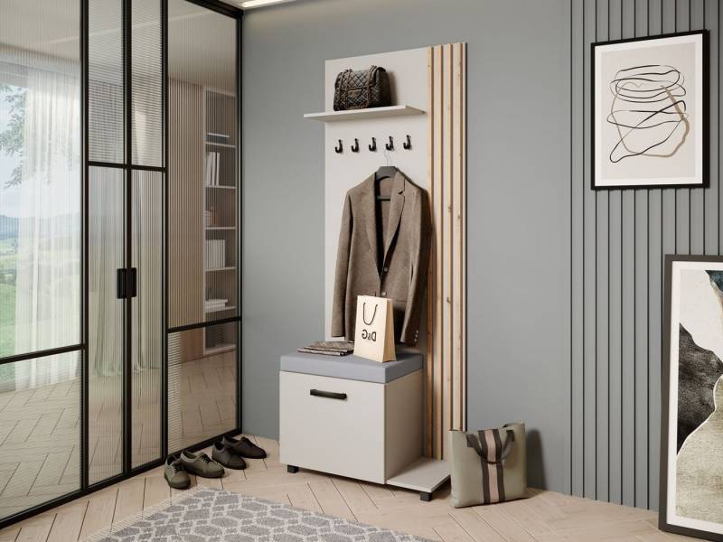 Beautysofa Garderobenschrank Garderobenschrank mit Aufhängern LIVIA (Mit eleganten Kleiderbügeln) mit Verschließbarer Schuhschrank von Beautysofa