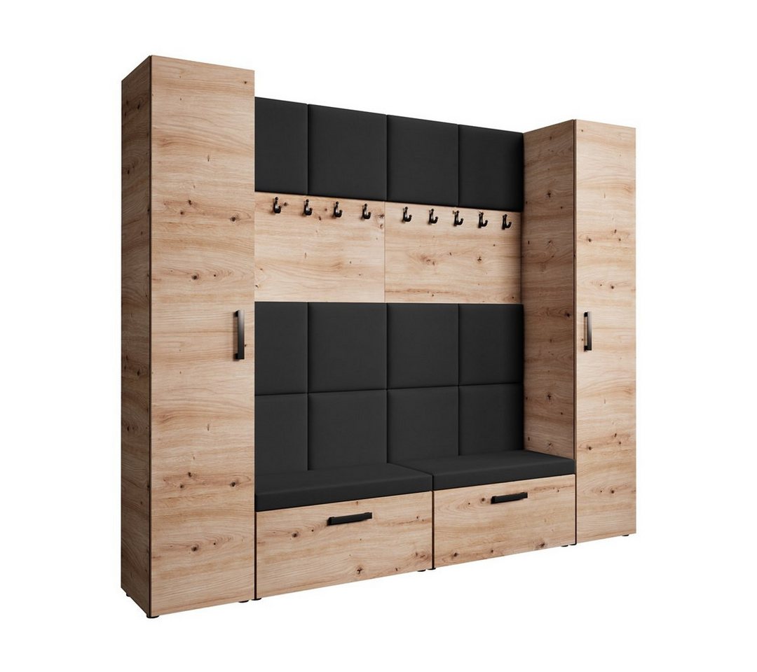 Beautysofa Garderobenschrank Garderobenschrank mit gepolsterten Paneelen MARGARET XL (mit eleganten Kleiderbügeln und komfortablen Schuhschränken) mit 2 Vertikalschränken mit Kleiderstange von Beautysofa