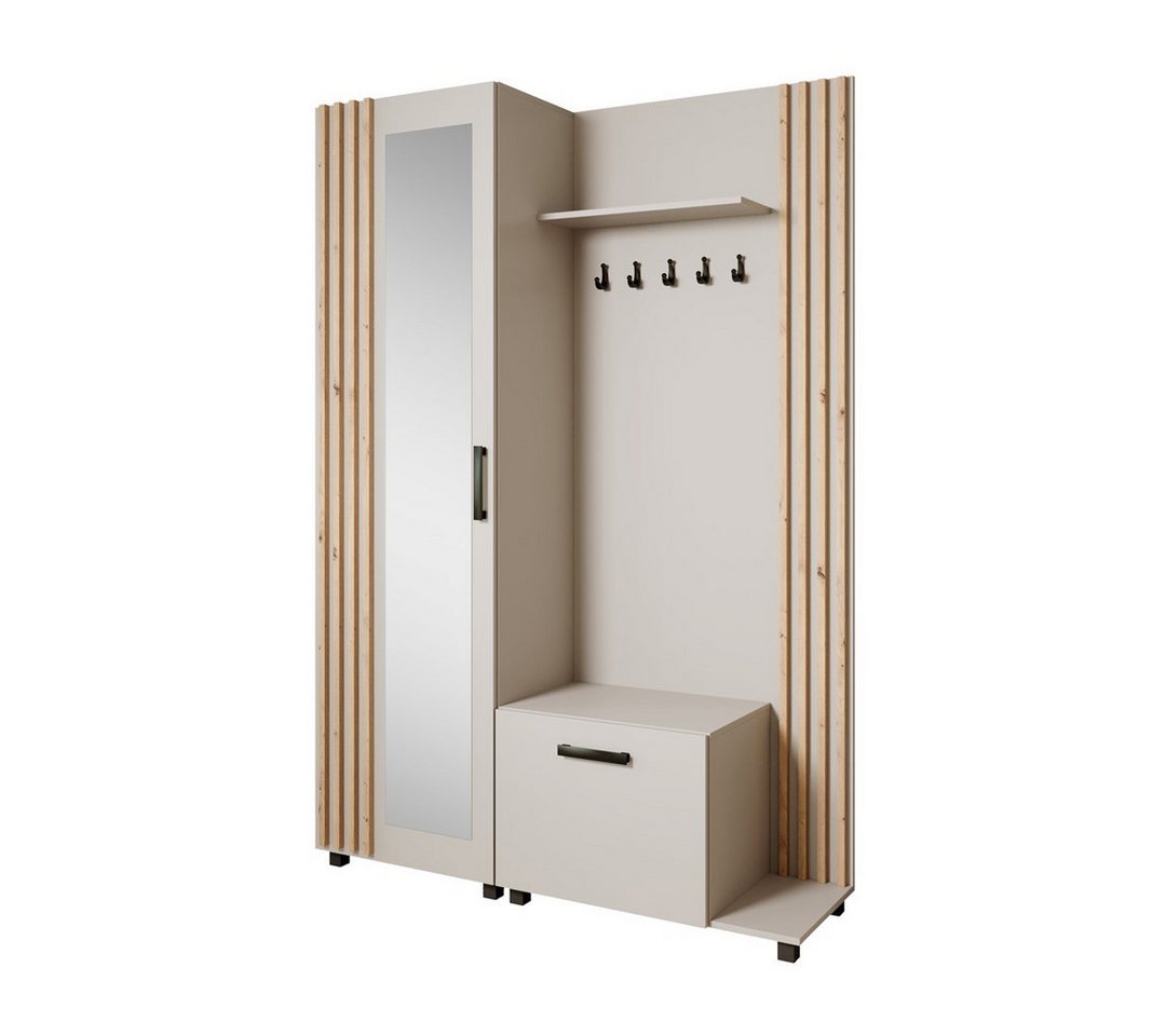 Beautysofa Garderobenschrank mit Aufhängern und Spiegel LIVIA (Geräumiger Schuhschrank) mit praktischer Kleiderstange von Beautysofa