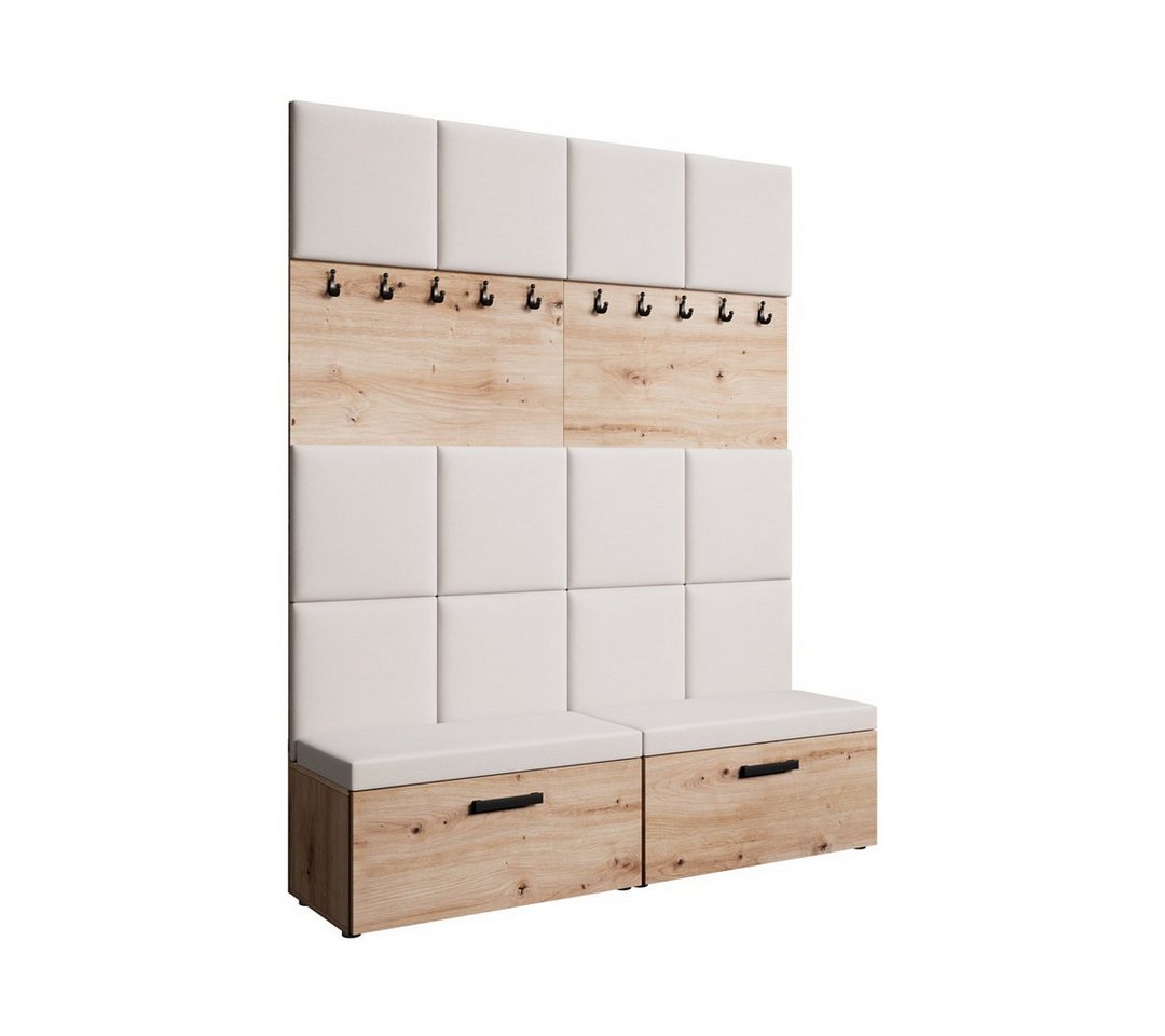 Beautysofa Garderobenschrank mit gepolsterten Paneelen MARGARET I+I (mit praktischen Kleiderhaken dazwischen für Jacken und Mäntel) Verschließbarer Schuhschrank, für Ordnung im Flur sorgt von Beautysofa