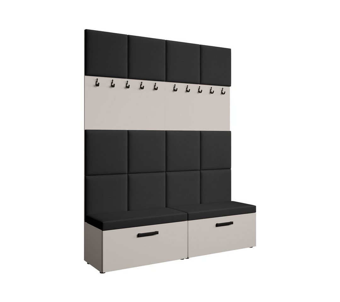 Beautysofa Garderobenschrank mit gepolsterten Paneelen MARGARET I+I (mit praktischen Kleiderhaken dazwischen für Jacken und Mäntel) Verschließbarer Schuhschrank, für Ordnung im Flur sorgt von Beautysofa