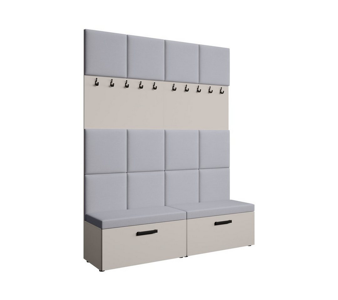 Beautysofa Garderobenschrank mit gepolsterten Paneelen MARGARET I+I (mit praktischen Kleiderhaken dazwischen für Jacken und Mäntel) Verschließbarer Schuhschrank, für Ordnung im Flur sorgt von Beautysofa