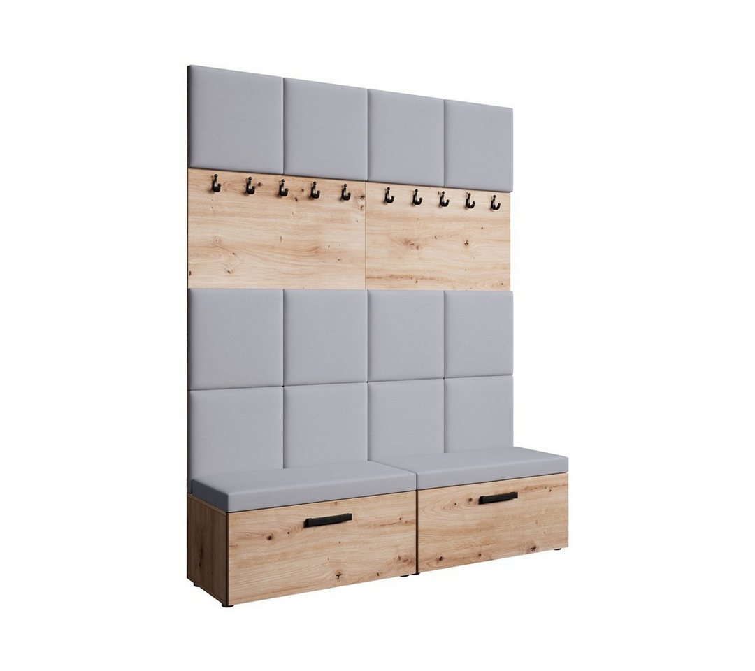 Beautysofa Garderobenschrank mit gepolsterten Paneelen MARGARET I+I (mit praktischen Kleiderhaken dazwischen für Jacken und Mäntel) Verschließbarer Schuhschrank, für Ordnung im Flur sorgt von Beautysofa