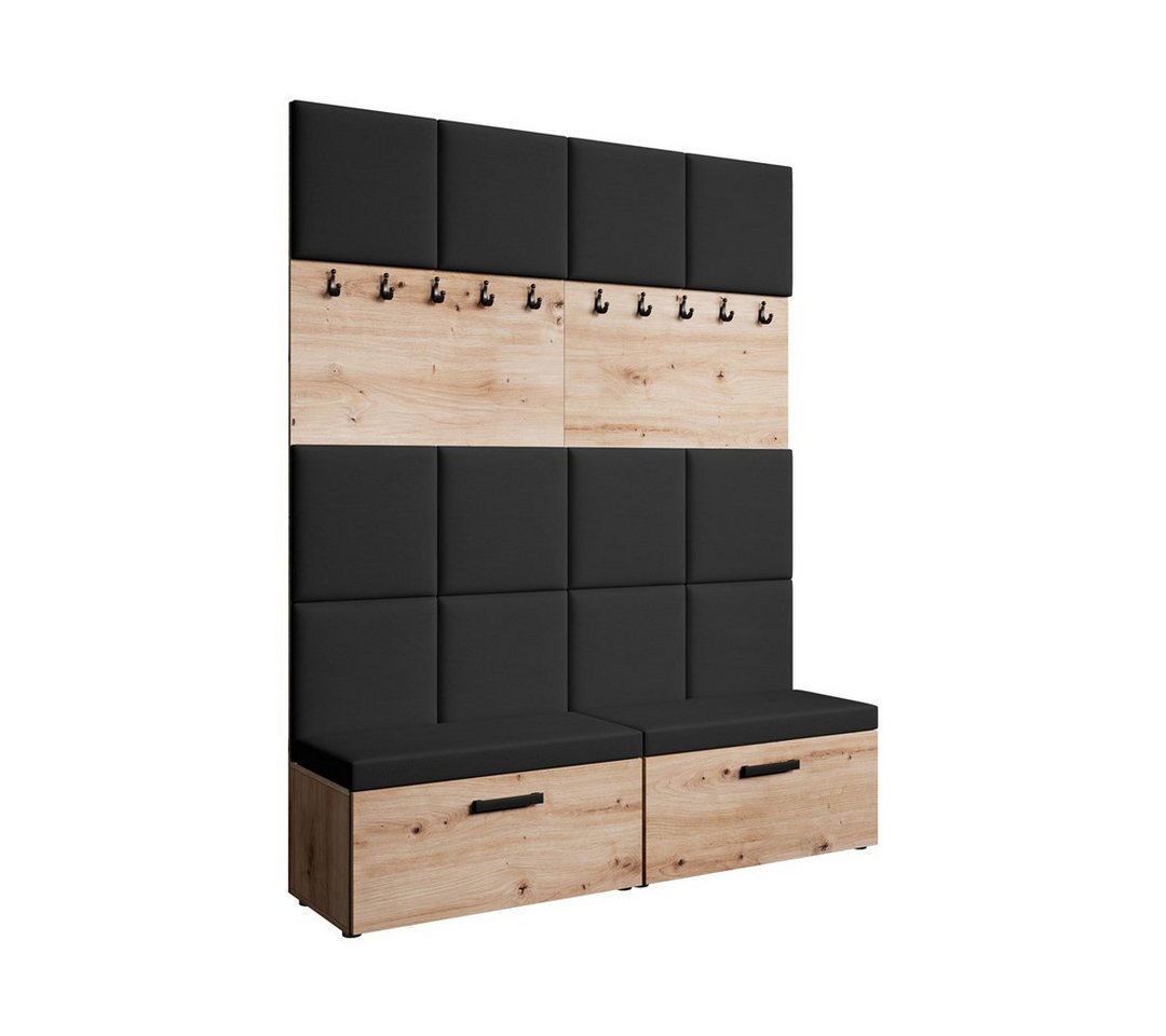 Beautysofa Garderobenschrank mit gepolsterten Paneelen MARGARET I+I (mit praktischen Kleiderhaken dazwischen für Jacken und Mäntel) Verschließbarer Schuhschrank, für Ordnung im Flur sorgt von Beautysofa