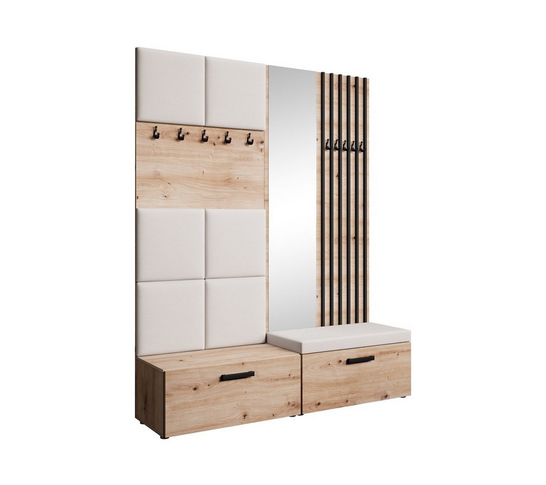 Beautysofa Garderobenschrank mit gepolsterten Paneelen und dekorativen Lamellen MARGARET I+II (Elegante Kleiderbügel) Zwei abschließbare Schuhschränke von Beautysofa