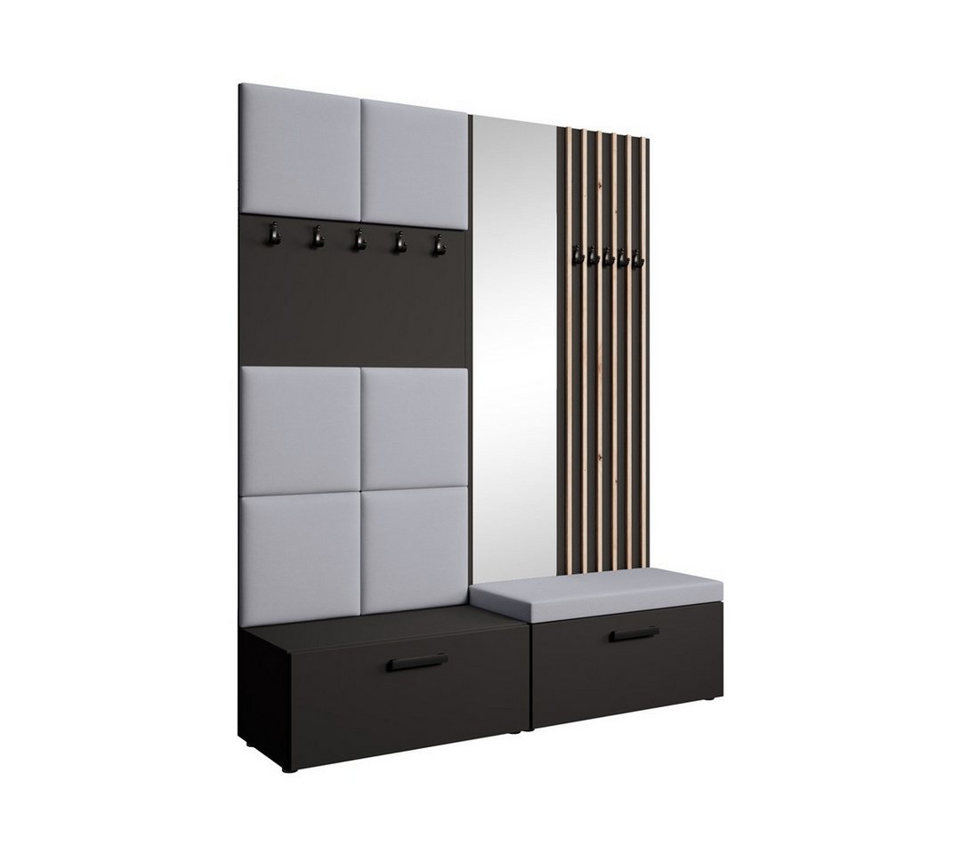 Beautysofa Garderobenschrank mit gepolsterten Paneelen und dekorativen Lamellen MARGARET I+II (Elegante Kleiderbügel) Zwei abschließbare Schuhschränke von Beautysofa