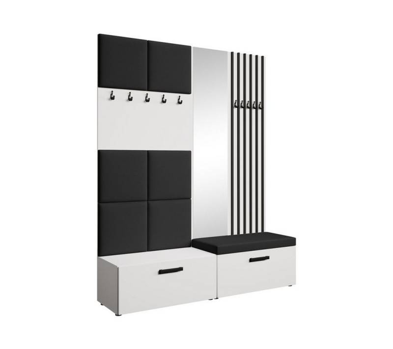 Beautysofa Garderobenschrank mit gepolsterten Paneelen und dekorativen Lamellen MARGARET I+II (Elegante Kleiderbügel) Zwei abschließbare Schuhschränke von Beautysofa
