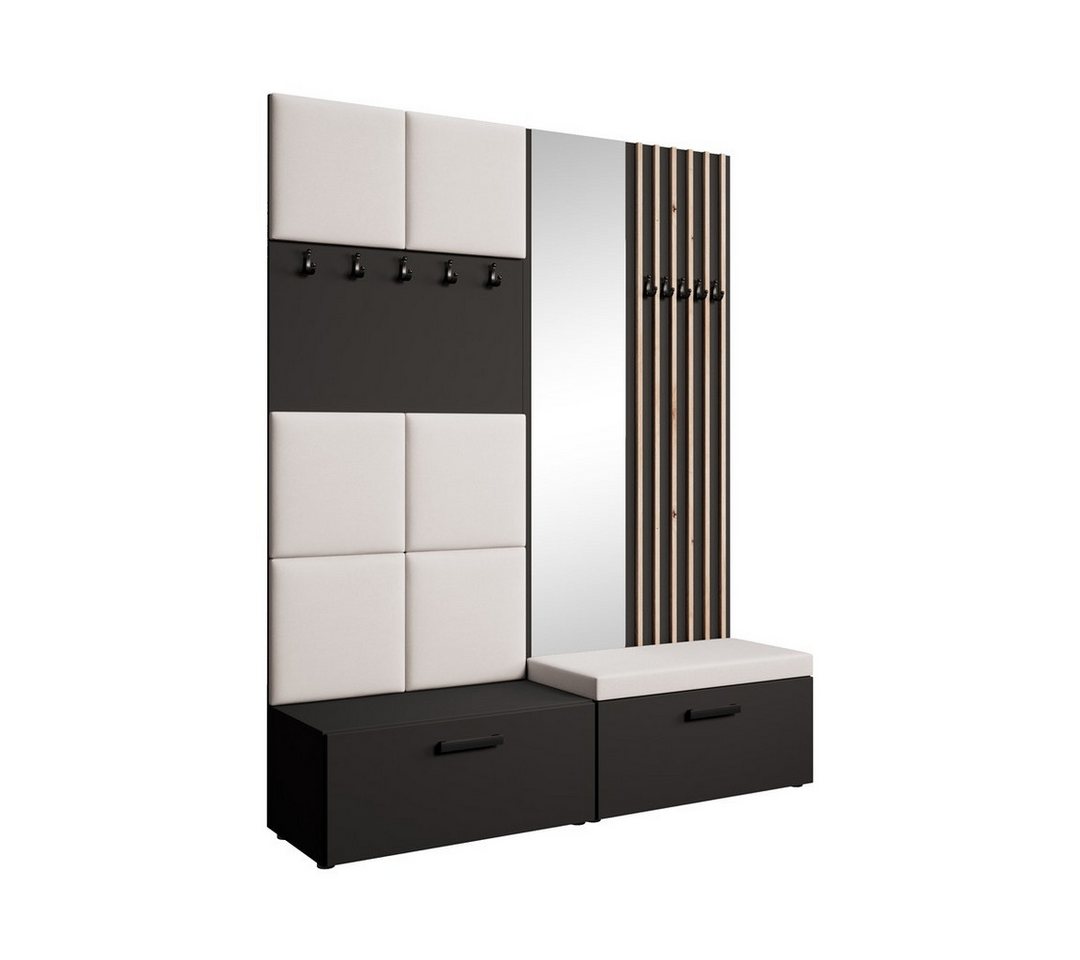 Beautysofa Garderobenschrank mit gepolsterten Paneelen und dekorativen Lamellen MARGARET I+II (Elegante Kleiderbügel) Zwei abschließbare Schuhschränke von Beautysofa