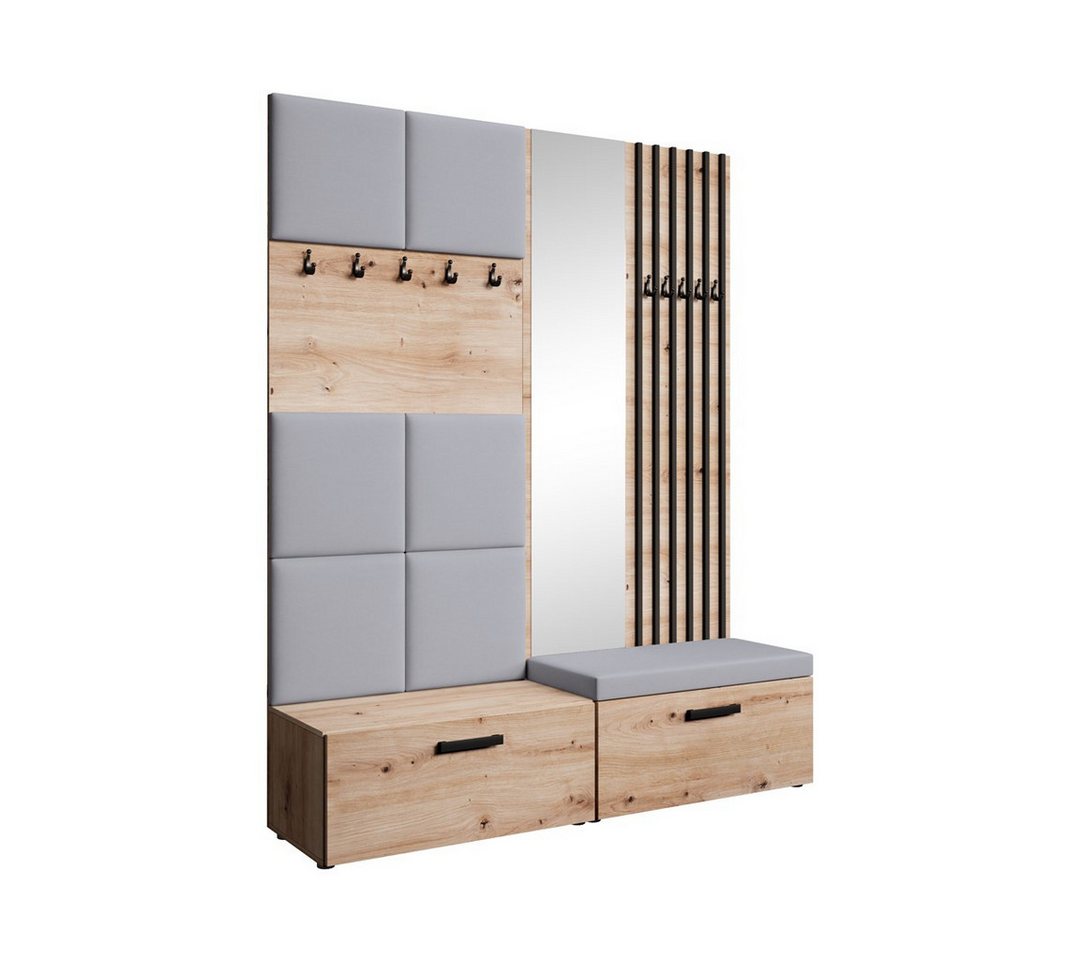 Beautysofa Garderobenschrank mit gepolsterten Paneelen und dekorativen Lamellen MARGARET I+II (Elegante Kleiderbügel) Zwei abschließbare Schuhschränke von Beautysofa